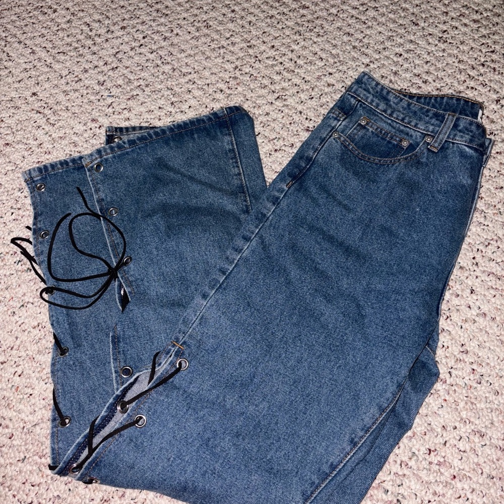superdown Blue Lace-Up Flare Jeans